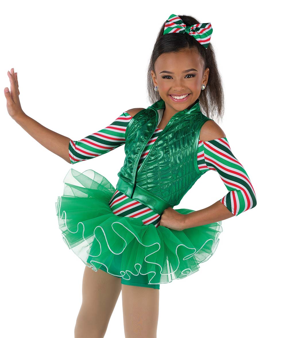 H678 Jingle Dem Bells – Holiday Candy Cane Dance Costume with Tutu and Quilted Vest