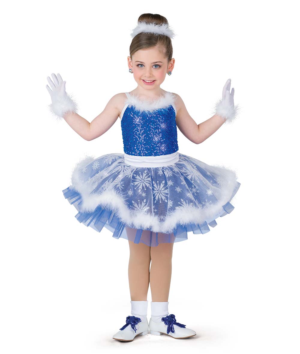 H689 Cold December Night – Royal Blue Sequin Holiday Leotard with Snowflake Tutu