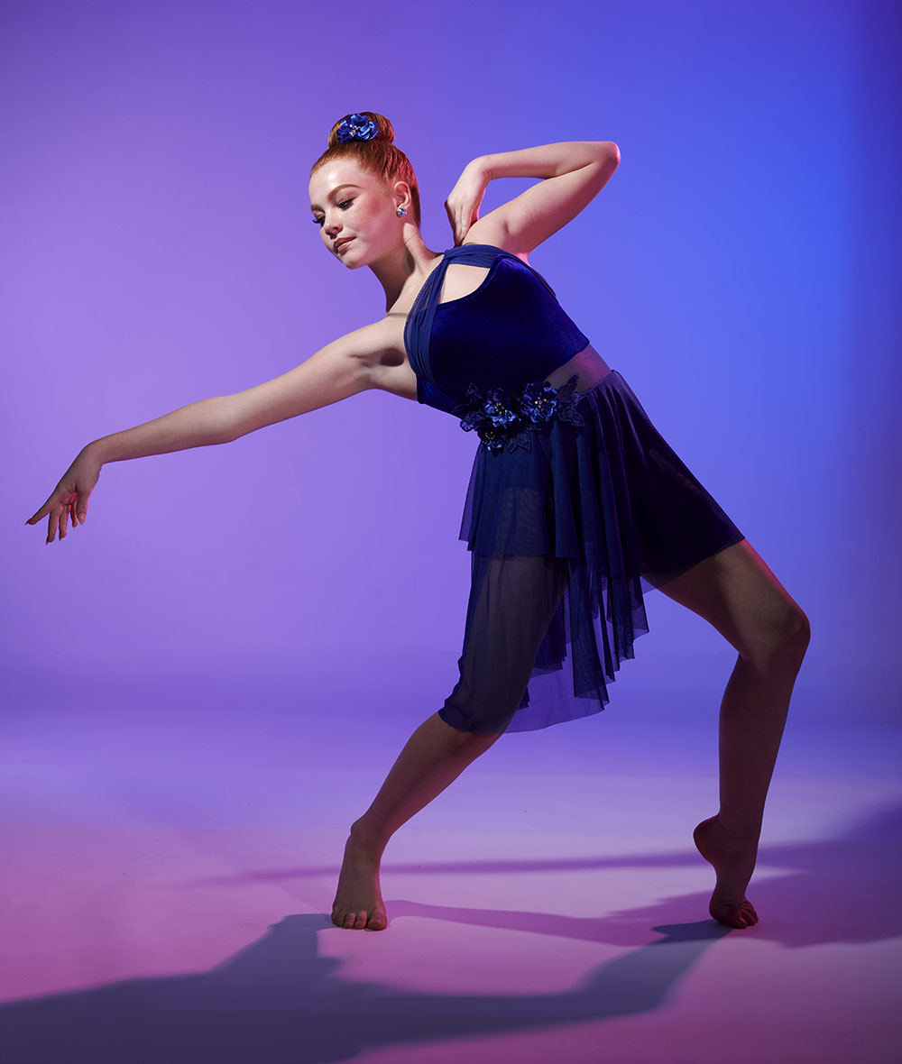 25086Y Feel Like This – Velvet Lyrical Dance Costume with Asymmetrical Mesh Skirt and Floral Applique