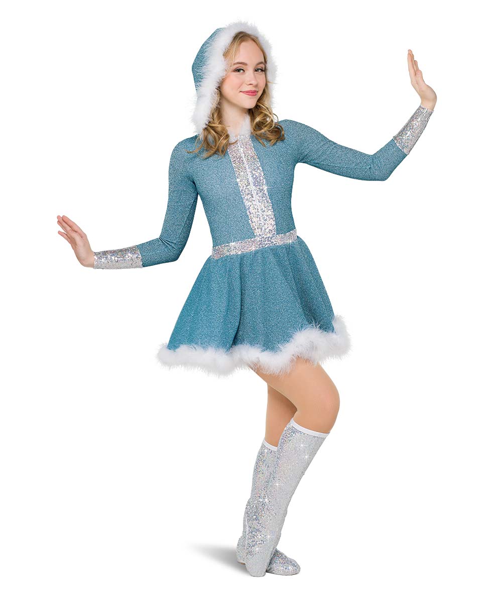 H679Y Snowglobe – Glitter Holiday Dance Dress with Hood and Marabou Trim