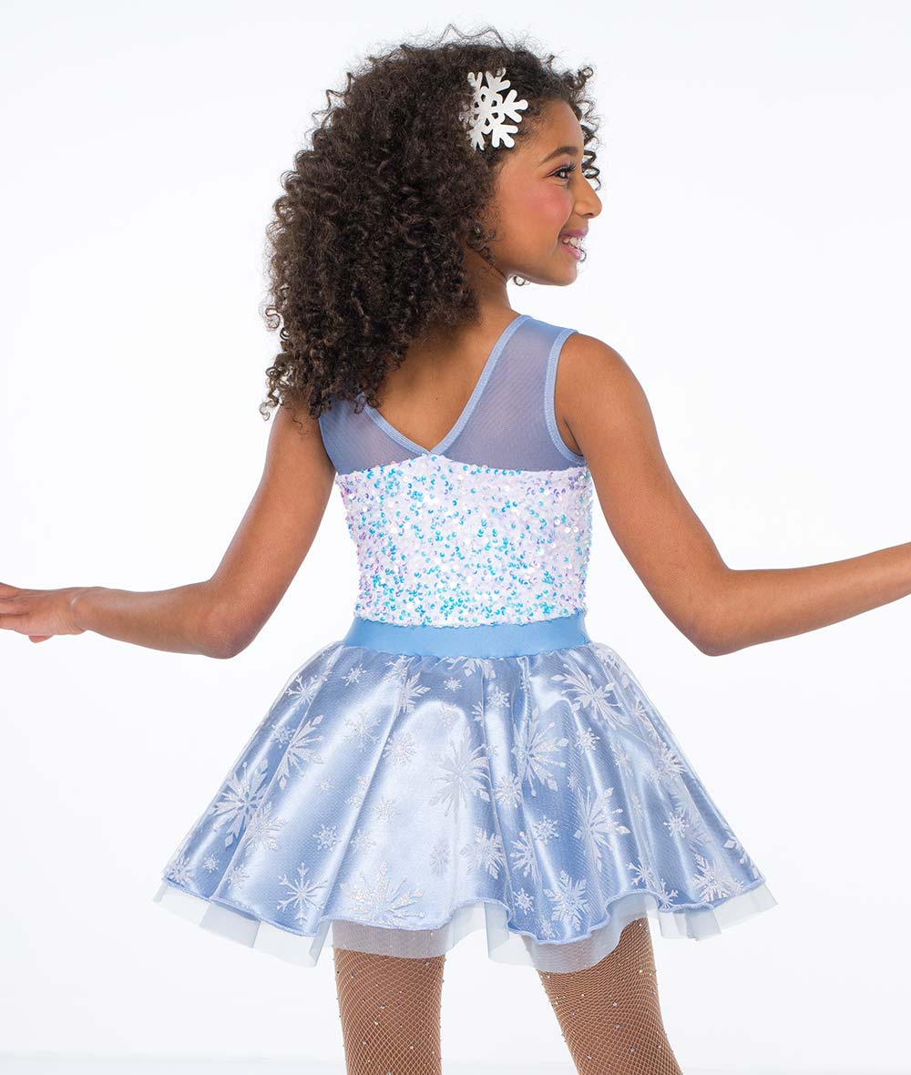 H690 Cold Cold Winter – Light Blue Holiday Dance Dress with Snowflake Overlay