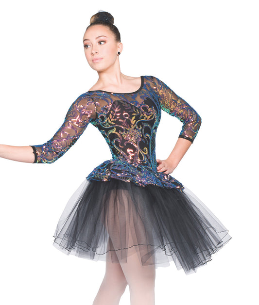 H550 Near Light – Iridescent Sequin Mesh Lyrical Dance Costume with Black Tulle Tutu
