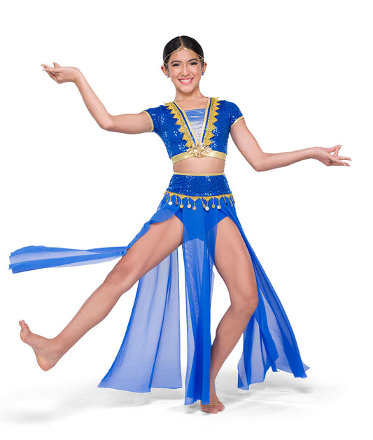 24089Y Kesariyo – Royal Blue Bollywood-Inspired Dance Costume with Coin Trim