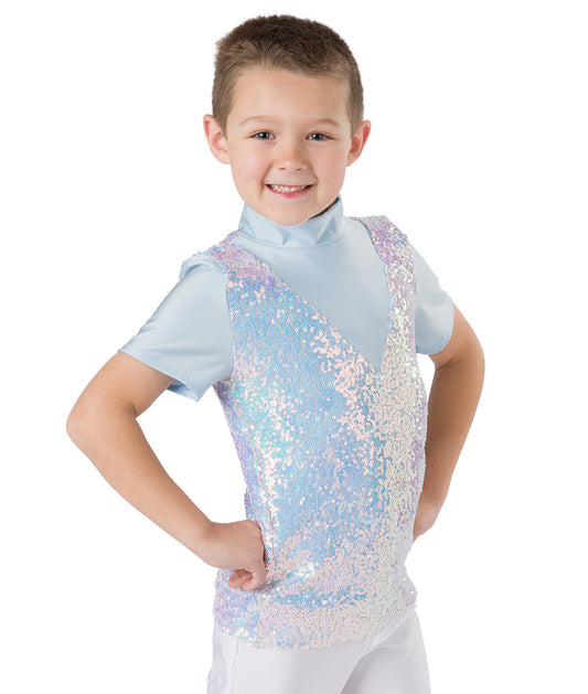 H537 Winter Wonderland Guy Top – Iridescent Sequin Dance Shirt for Boys’ Holiday Recitals