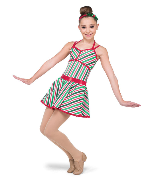 H649 We Got It – Girls’ Holiday Dance Dress with Red & Green Candy Cane Stripes