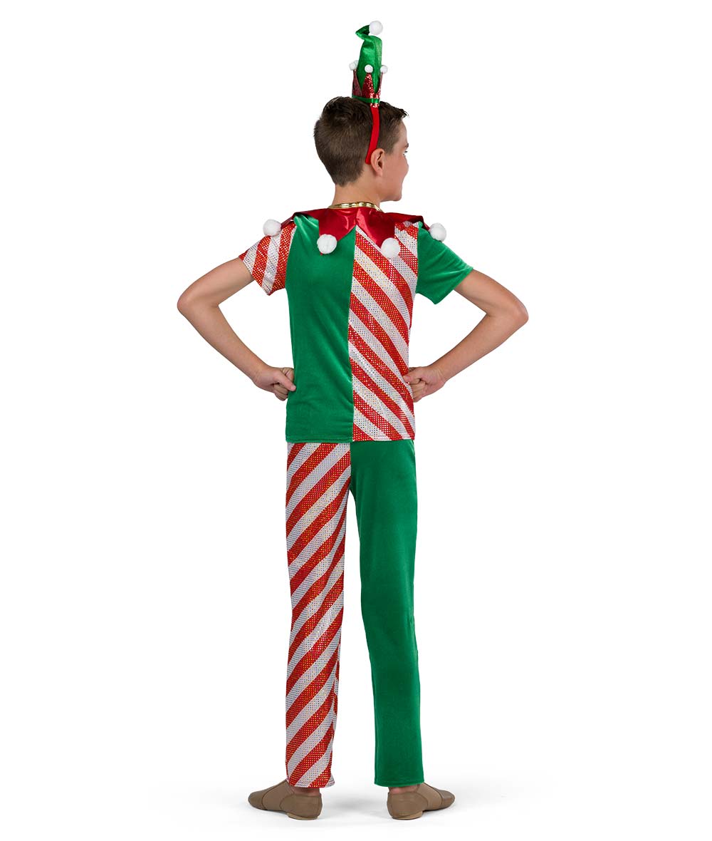 H673 The Jolliest Elf Guy – Boys' Holiday Elf Dance Costume with Pom Poms and Headband