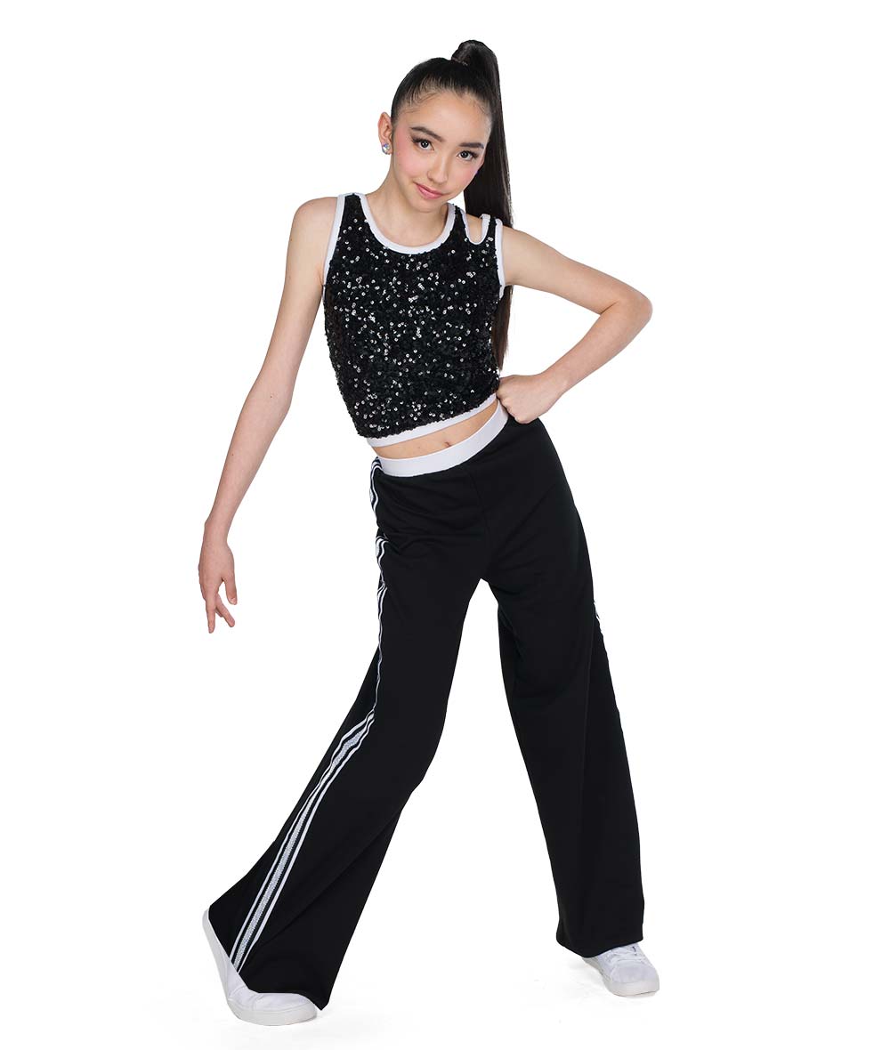 26352 Young and Foolish – Sequin Crop Top & Striped Wide Leg Pants Set
