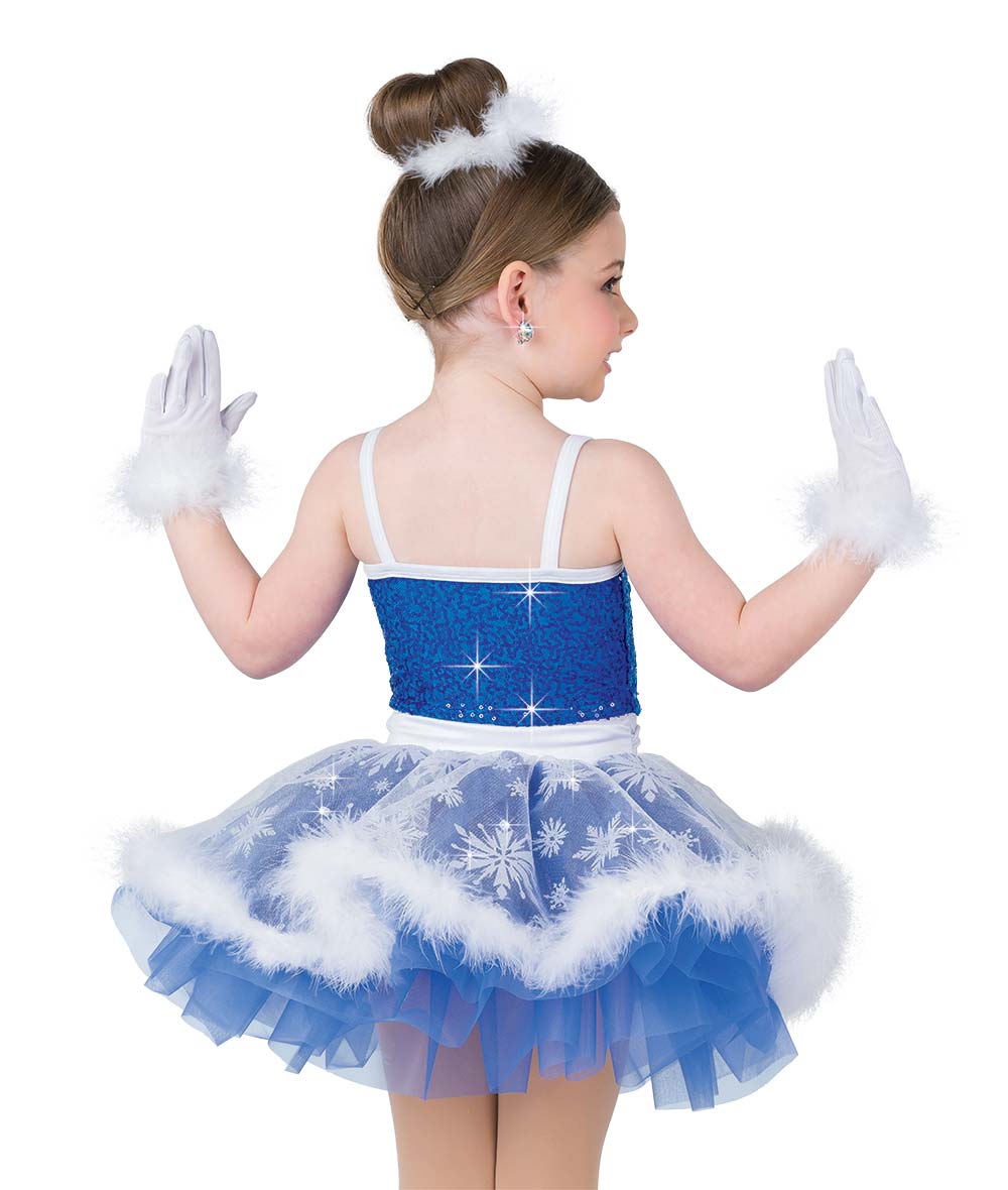 H689 Cold December Night – Royal Blue Sequin Holiday Leotard with Snowflake Tutu