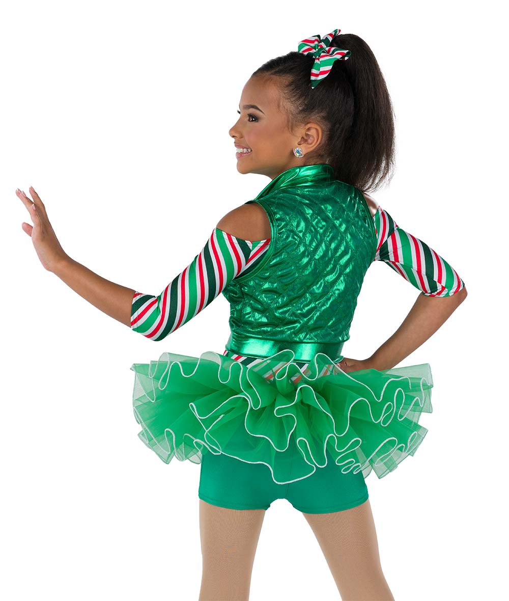 H678 Jingle Dem Bells – Holiday Candy Cane Dance Costume with Tutu and Quilted Vest