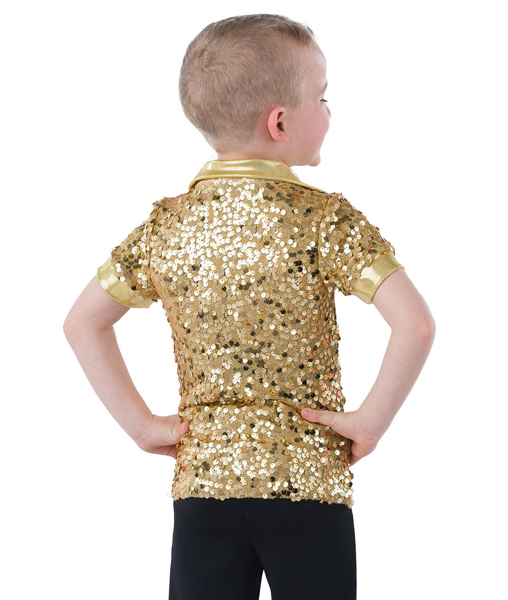 21862 Sequin Boy Shirt – Gold Dance Shirt for Boys’ Jazz, Tap, and Holiday Performances