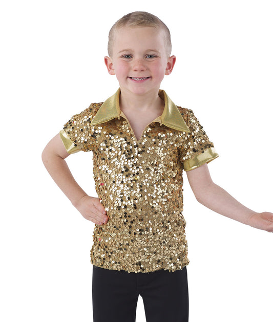 21862 Sequin Boy Shirt – Gold Dance Shirt for Boys’ Jazz, Tap, and Holiday Performances