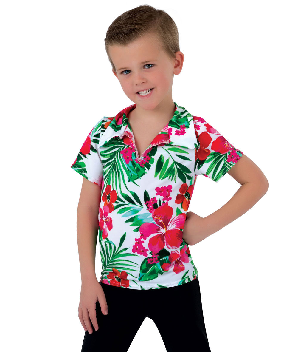 16173 Caribbean Jam Guy Shirt – Boys’ Tropical Dance Shirt with Multicolor Floral Print