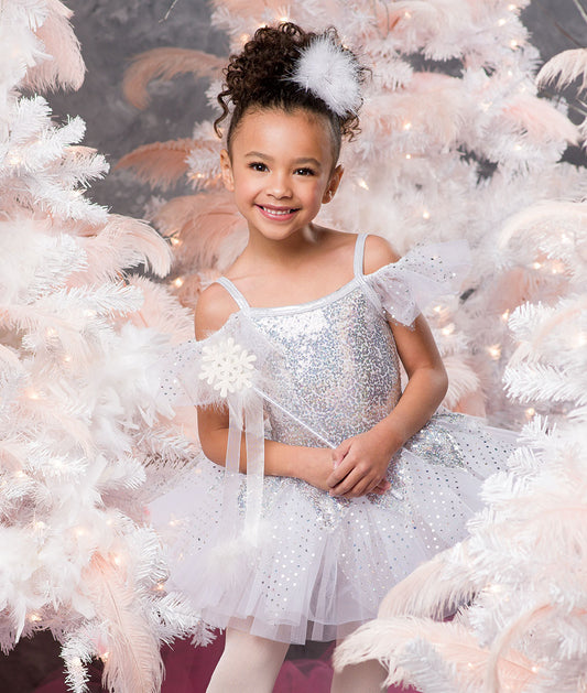 H490Y Winter Song – Sparkly Holiday Dance Costume with Sequin Tulle Skirt