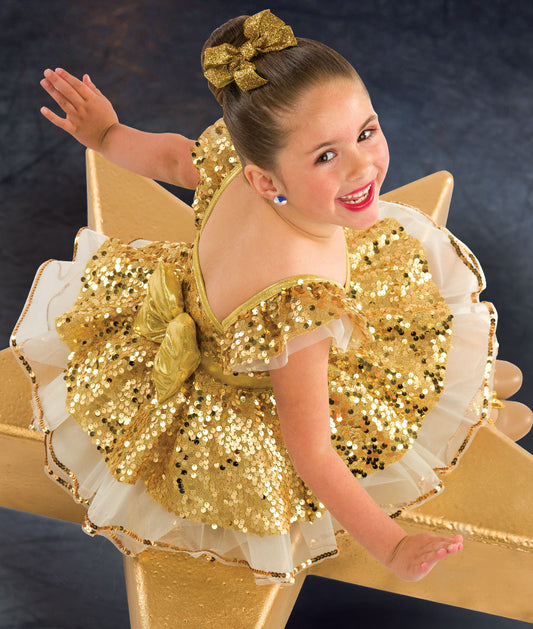21861 Something I Want – Gold Sparkle Ballet Costume with Bow and Organza Tutu