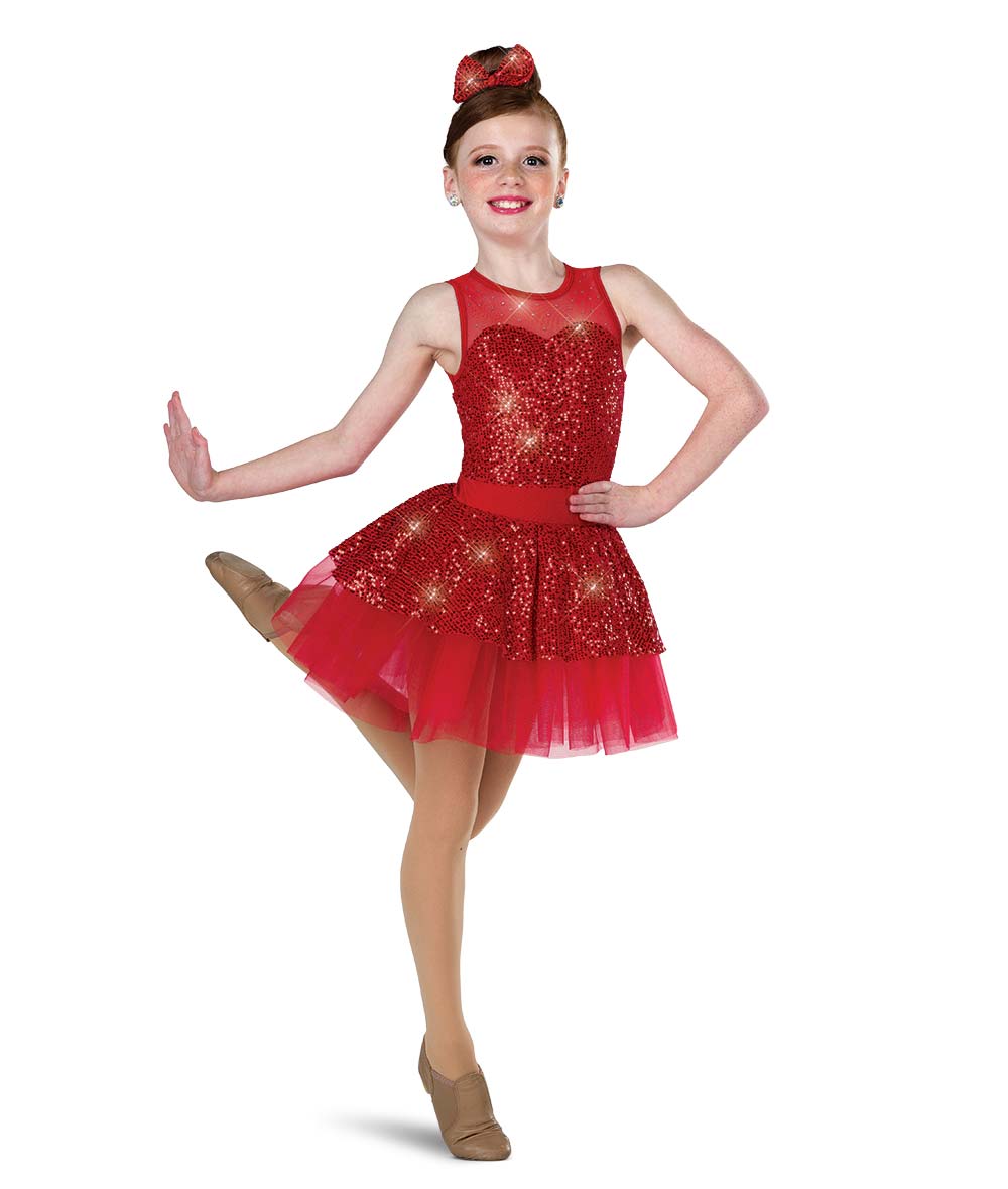 H696Y Ring Out The Bells – Holiday Sequin Dance Dress with Rhinestone Yoke and Crinoline Skirt XXLC / 52 Red