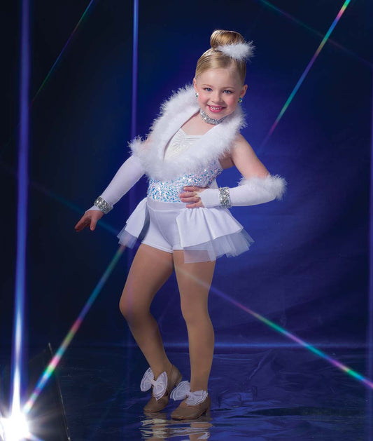 H710 One Wish – White Sequin Holiday Dance Costume with Marabou Trim