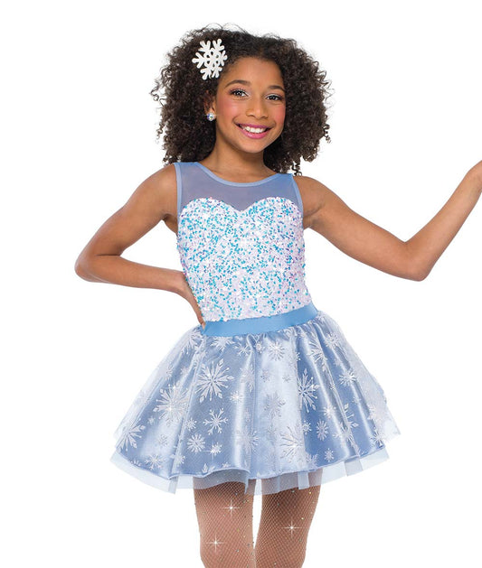 H690 Cold Cold Winter – Light Blue Holiday Dance Dress with Snowflake Overlay