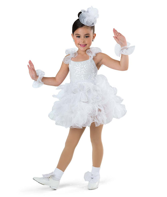 H676Y Snow Day – White Holiday Dance Costume with Curly Organza Tutu