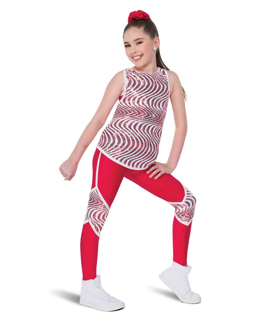 H706 Slay Ride – Red Holiday Dance Set with Sequin Tank, Leggings & Scrunchee