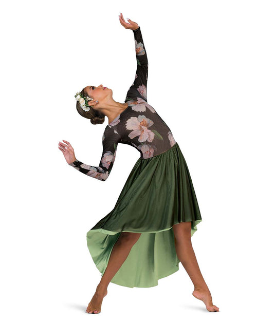 26043Y Wild Flower – Long Sleeve Floral Mesh Lyrical Dance Dress with Underskirt