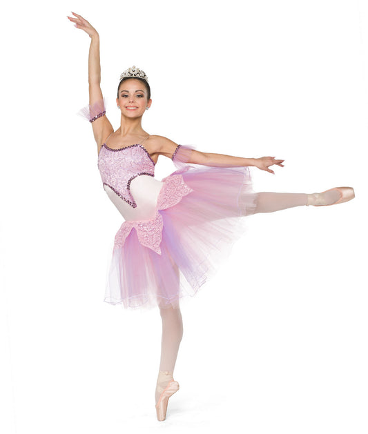 H702 Sugarplum – Pink Sequin Ballet Costume with Floral Lace and Romantic Tulle Tutu