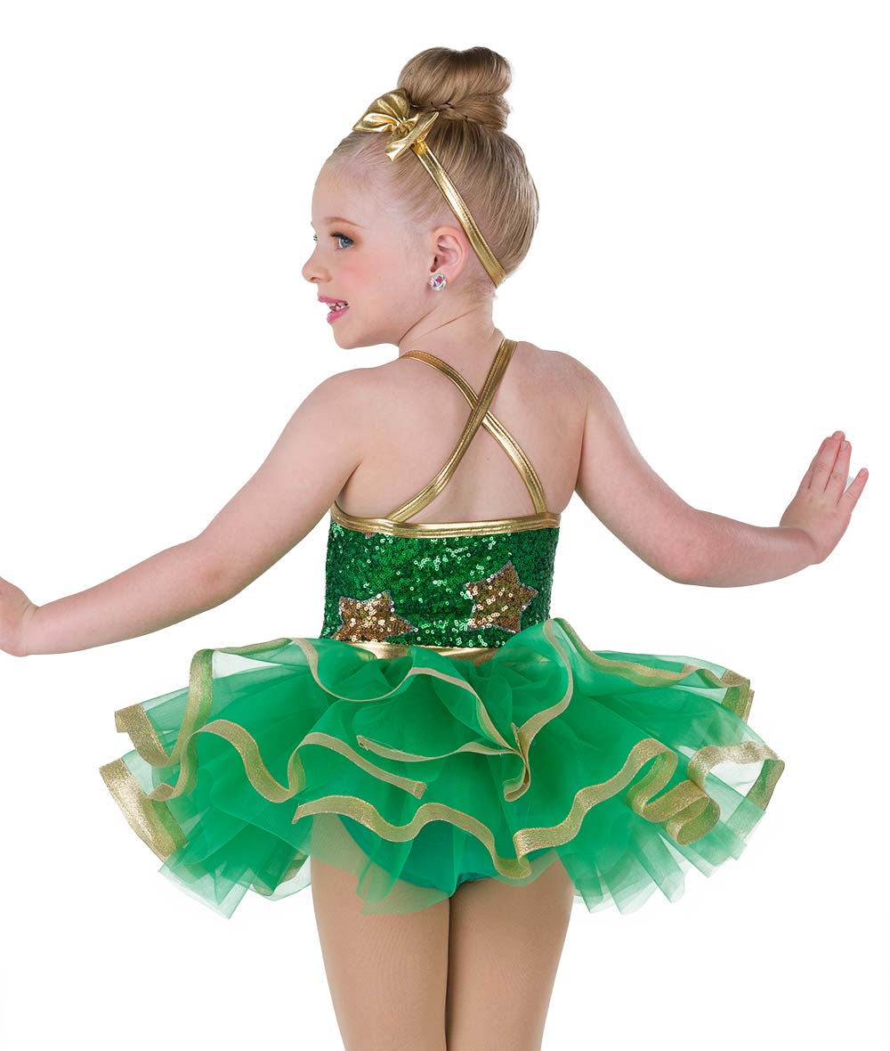 26040 Star on Top – Holiday Dance Costume with Sequin Star Leotard and Green Tutu