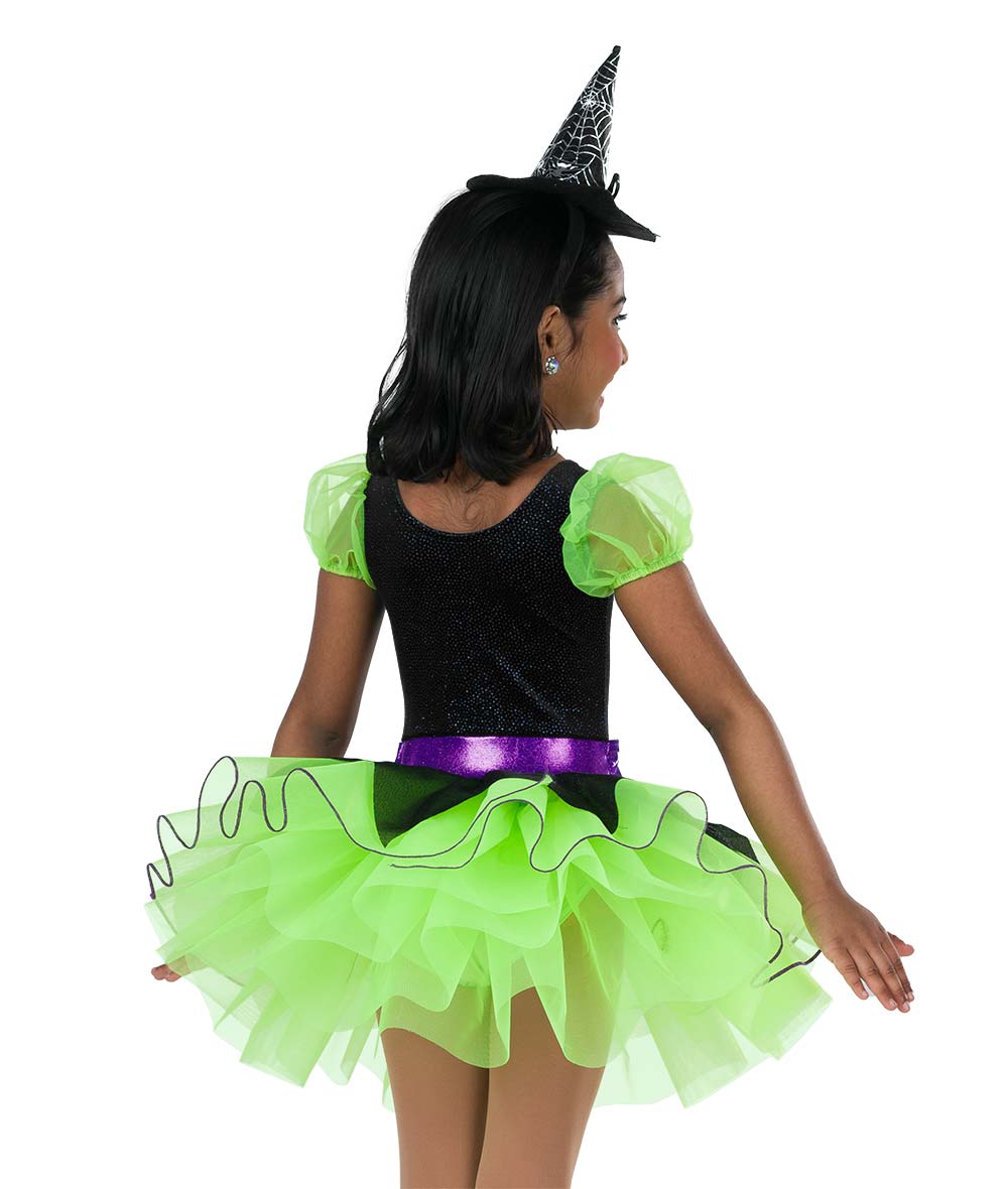 26321 Flick of My Wrist Glitter Velvet Witch Costume Leotard with Tutu & Hat - Child Sizes