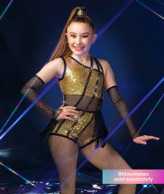 C122 Man in Finance – Sequin Mesh Open Back Dance Costume Leotard with Fringe Skirt for Competition, Recital & Stage Performance