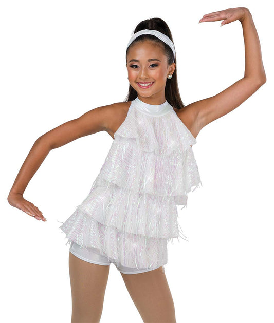 H674 Only When It Snows – Tiered Holiday Dance Tunic with Iridescent Sequins and Hologram Shortall