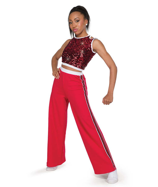 26352 Young and Foolish – Sequin Crop Top & Striped Wide Leg Pants Set