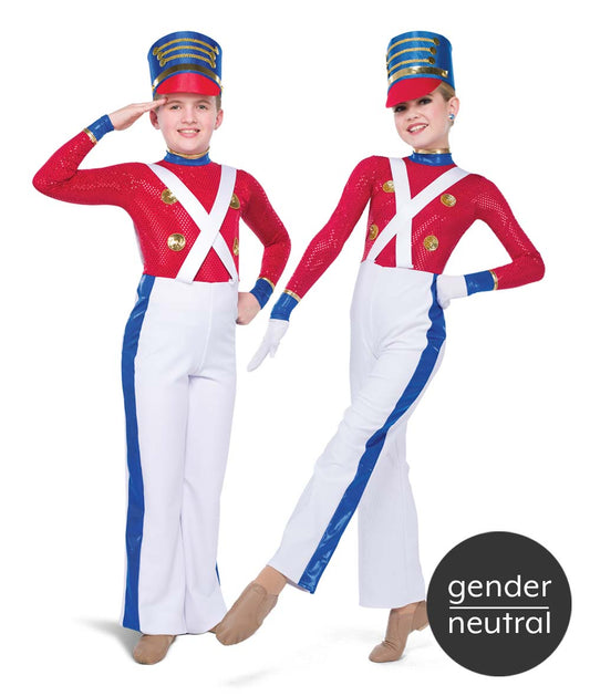 H636 Parade Soldier – Gender-Neutral Nutcracker Toy Soldier Dance Costume with Red, White & Blue Jumpsuit