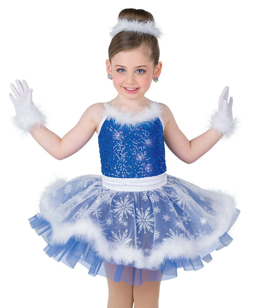 H689 Cold December Night – Royal Blue Sequin Holiday Leotard with Snowflake Tutu