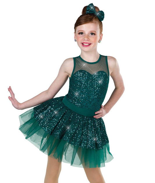 H696Y Ring Out the Bells – Holiday Sequin Dance Dress with Rhinestone Yoke and Crinoline Skirt