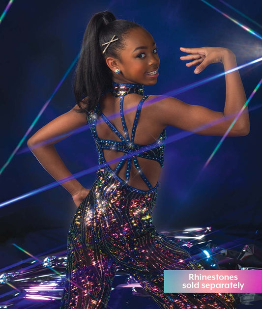 C123 Stars Align – Sequin One-Sleeve Dance Costume Leotard with Rhinestone Applique for Competition, Recital & Stage Performance