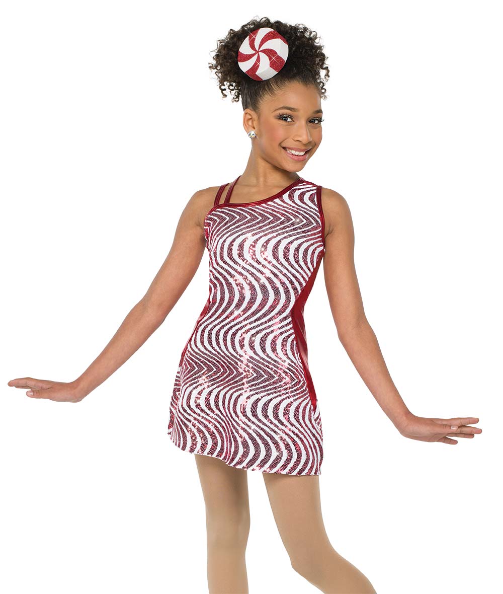 H711 Christmas Twist  Peppermint Swirl Holiday Dance Dress with Sequin Pattern XXLC / 52 Red