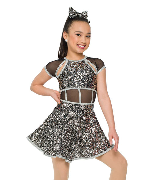26243 I Don’t Wanna Wait – Sparkle Mesh Dance Dress with Foil Trim & Sequin Skirt