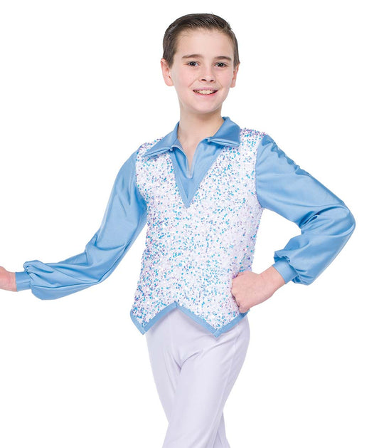 H691 Cold Cold Winter Guy Shirt – Boys' Holiday Dance Top with Sequin Velvet Vest