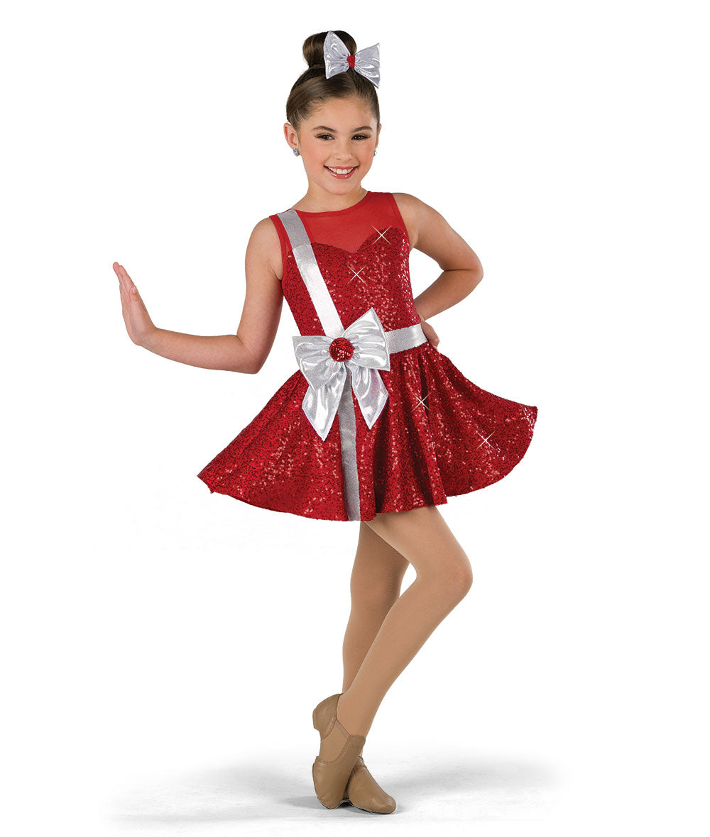white christmas dresses H660 Christmas Gift – Red Sequin Holiday Dance Costume with Silver Foil Bow LC / 52 Red