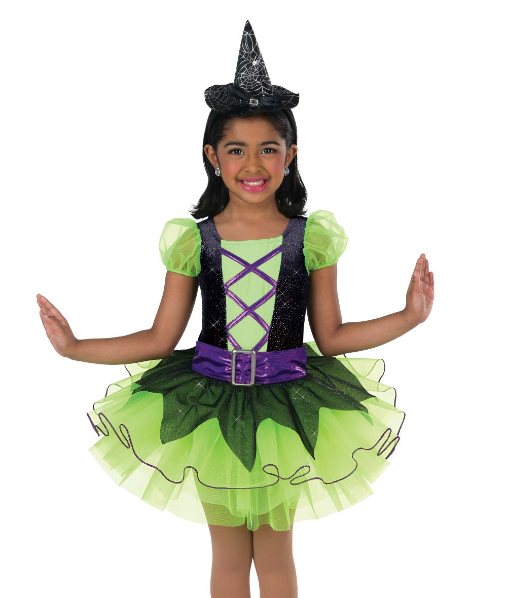 26321 Flick of My Wrist Glitter Velvet Witch Costume Leotard with Tutu & Hat - Child Sizes
