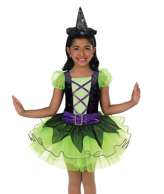 26321 Flick of My Wrist Glitter Velvet Witch Costume Leotard with Tutu & Hat - Child Sizes