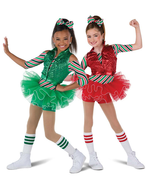 H678 Jingle Dem Bells – Holiday Candy Cane Dance Costume with Tutu and Quilted Vest