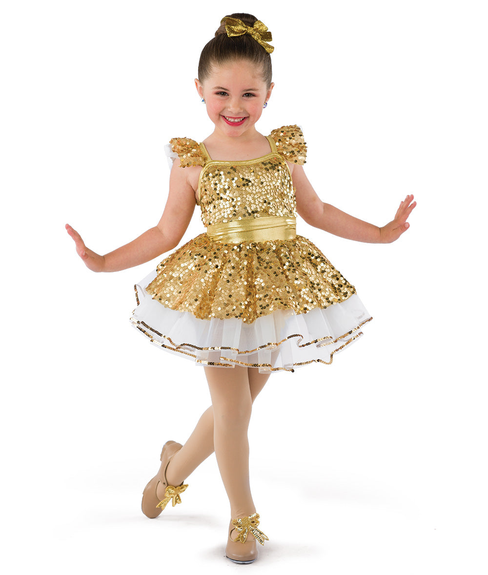 21861 Something I Want – Gold Sparkle Ballet Costume with Bow and Organza Tutu ISC / 80 Gold